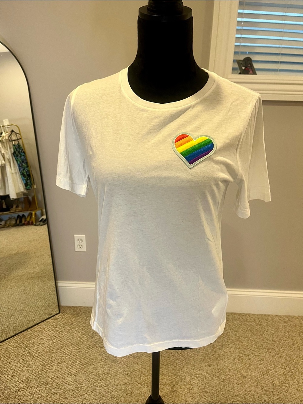 NWOT Kate Spade Pride White Tee with Rainbow Heart Patch- small